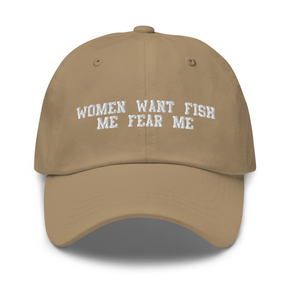 Fish Want Me, Women Fear Me (Black Text) Cap for Sale by